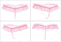 （情趣内衣）激情蕾丝开裆T裤女性低腰透明内裤蕾丝按摩开档性感丁字裤（粉色）